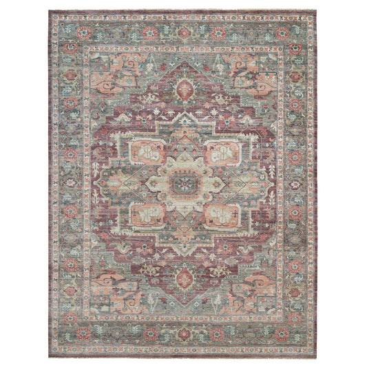Tribal & Geometric Wool Hand Knotted Rug Red Gray 13.10X17.9 -O090137