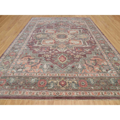 Tribal & Geometric Wool Hand Knotted Rug Red Gray 13.10X17.9 -O090137