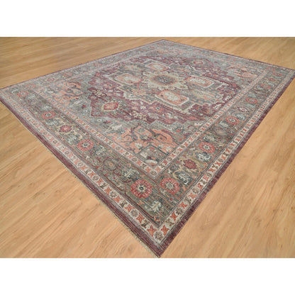 Tribal & Geometric Wool Hand Knotted Rug Red Gray 13.10X17.9 -O090137