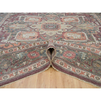 Tribal & Geometric Wool Hand Knotted Rug Red Gray 13.10X17.9 -O090137
