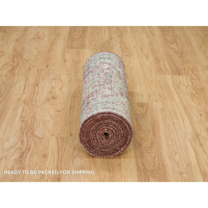 Tribal & Geometric Wool Hand Knotted Rug Red Gray 2.7X14.0 -O090138