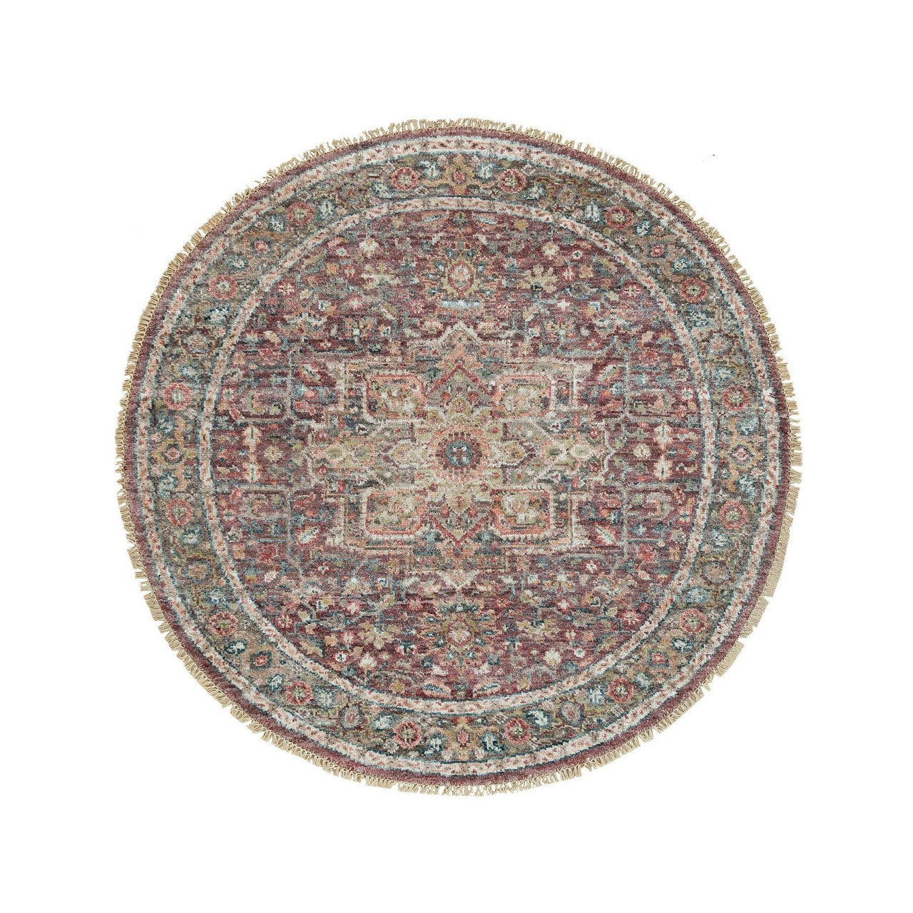 Red 5'0" x 5'0" Tribal & Geometric Hand knotted Wool Rug - Sku: O090142