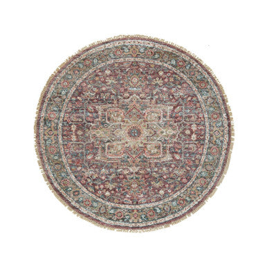 Tribal & Geometric Wool Hand Knotted Rug Red Gray 5.0X5.0 -O090142