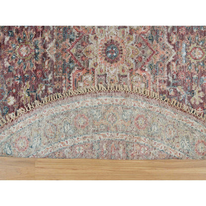 Tribal & Geometric Wool Hand Knotted Rug Red Gray 5.0X5.0 -O090142