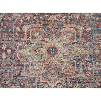 Tribal & Geometric Wool Hand Knotted Rug Red Gray 5.0X5.0 -O090142