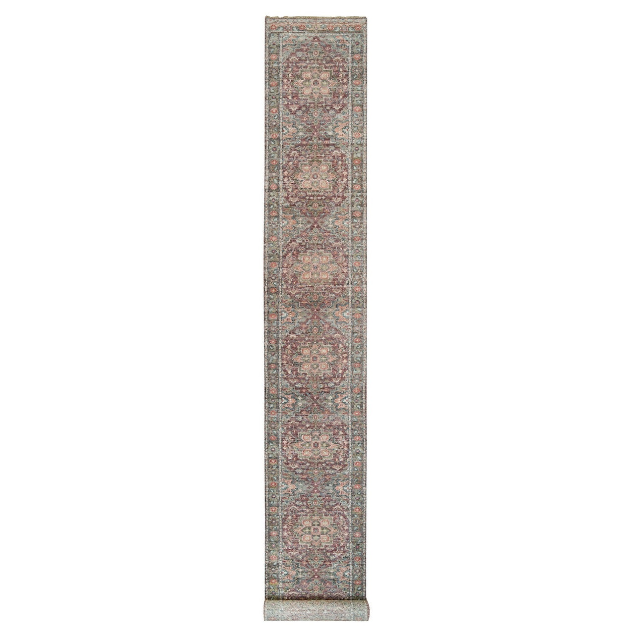 Red 2'6" x 19'8" Tribal & Geometric Hand knotted Wool Rug - Sku: O090143