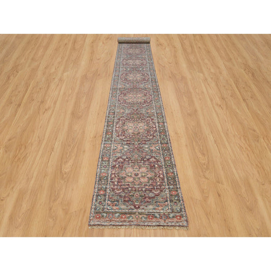 Tribal & Geometric Wool Hand Knotted Rug Red Gray 2.6X19.8 -O090143