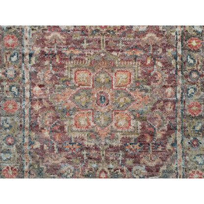 Tribal & Geometric Wool Hand Knotted Rug Red Gray 2.6X19.8 -O090143