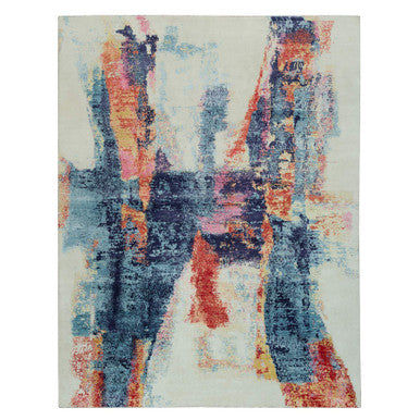 Modern and Contemporary Wool & Silk Hand Knotted Rug Multicolored No Border 8.11X12.0 -O090147