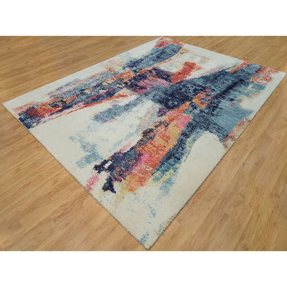 Modern and Contemporary Wool & Silk Hand Knotted Rug Multicolored No Border 8.11X12.0 -O090147