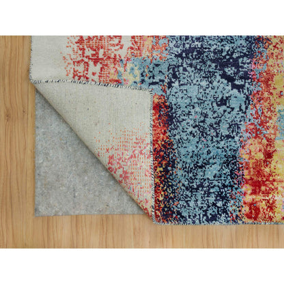 Modern and Contemporary Wool & Silk Hand Knotted Rug Multicolored No Border 8.11X12.0 -O090147