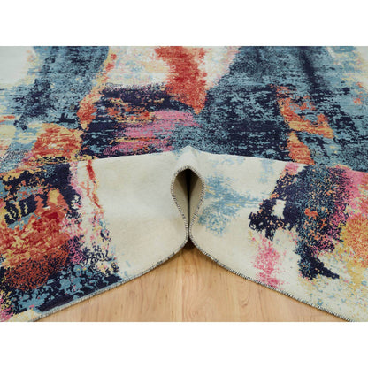 Modern and Contemporary Wool & Silk Hand Knotted Rug Multicolored No Border 8.11X12.0 -O090147