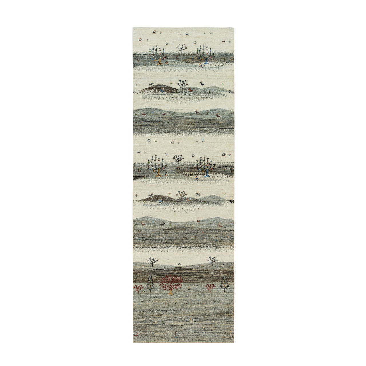 Ivory 2'7" x 8'0" Modern and Contemporary Hand knotted Wool Rug - Sku: O090155