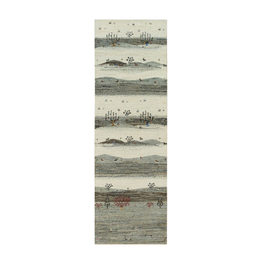 Modern and Contemporary Wool Hand Knotted Rug Ivory No Border 2.7X8.0 -O090155