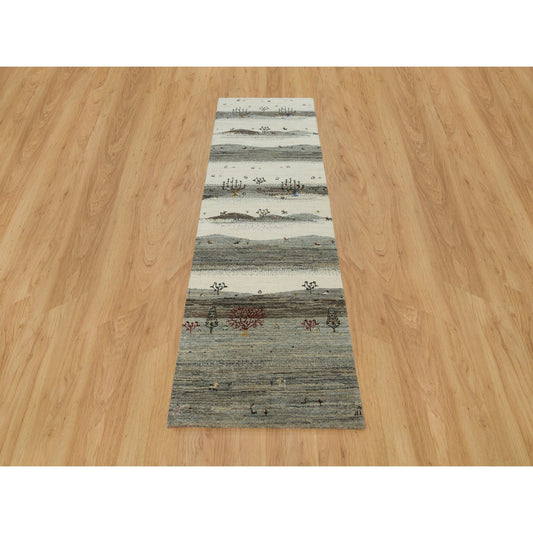 Modern and Contemporary Wool Hand Knotted Rug Ivory No Border 2.7X8.0 -O090155