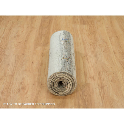 Modern and Contemporary Wool Hand Knotted Rug Ivory No Border 2.7X8.0 -O090155