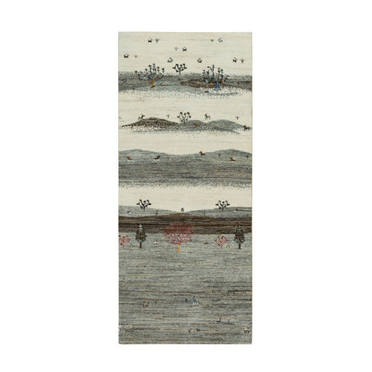 Modern and Contemporary Wool Hand Knotted Rug Ivory No Border 2.7X6.2 -O090166