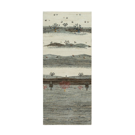 Modern and Contemporary Wool Hand Knotted Rug Ivory No Border 2.7X6.2 -O090166