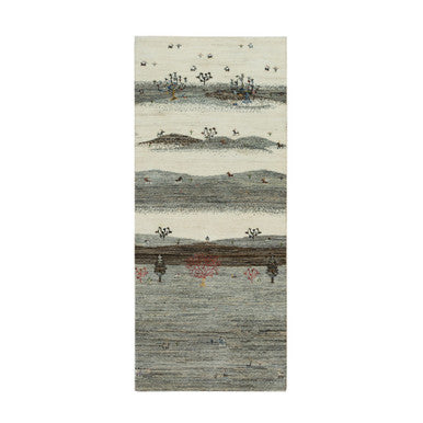 Modern and Contemporary Wool Hand Knotted Rug Ivory No Border 2.7X6.2 -O090166
