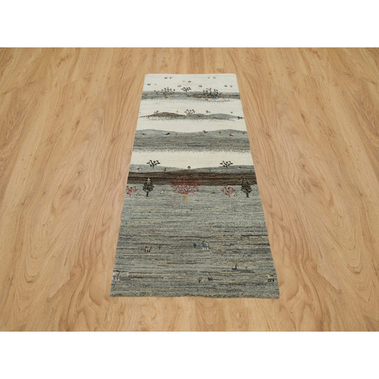 Modern and Contemporary Wool Hand Knotted Rug Ivory No Border 2.7X6.2 -O090166