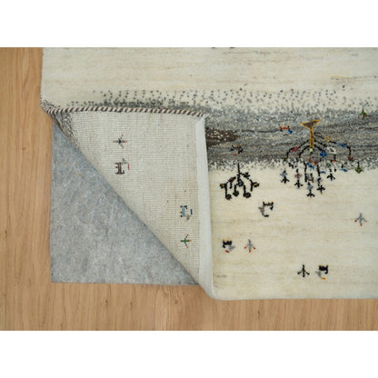 Modern and Contemporary Wool Hand Knotted Rug Ivory No Border 2.7X6.2 -O090166