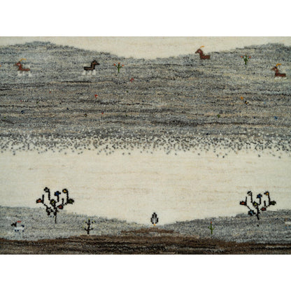 Modern and Contemporary Wool Hand Knotted Rug Ivory No Border 2.7X6.2 -O090166