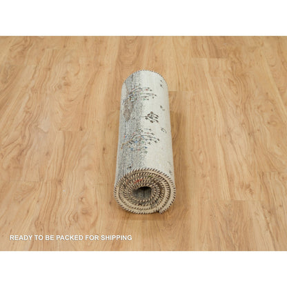 Modern and Contemporary Wool Hand Knotted Rug Ivory No Border 2.7X6.2 -O090166