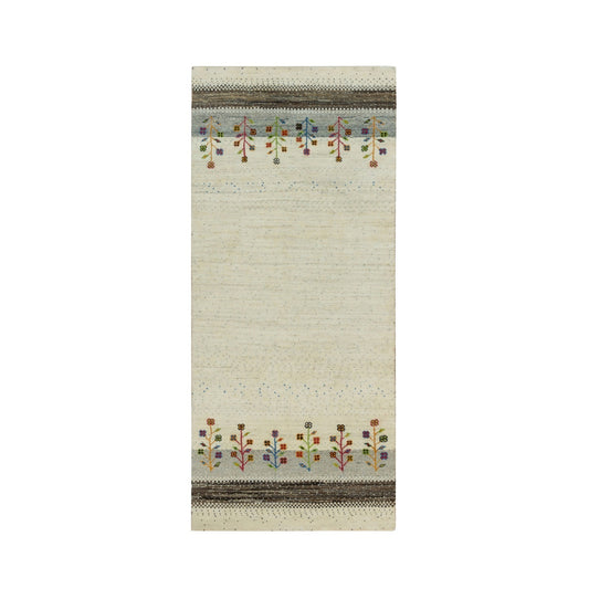Modern and Contemporary Wool Hand Knotted Rug Ivory No Border 2.6X6.0 -O090171