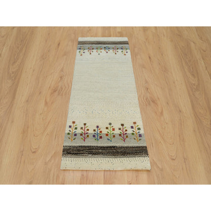 Modern and Contemporary Wool Hand Knotted Rug Ivory No Border 2.6X6.0 -O090171