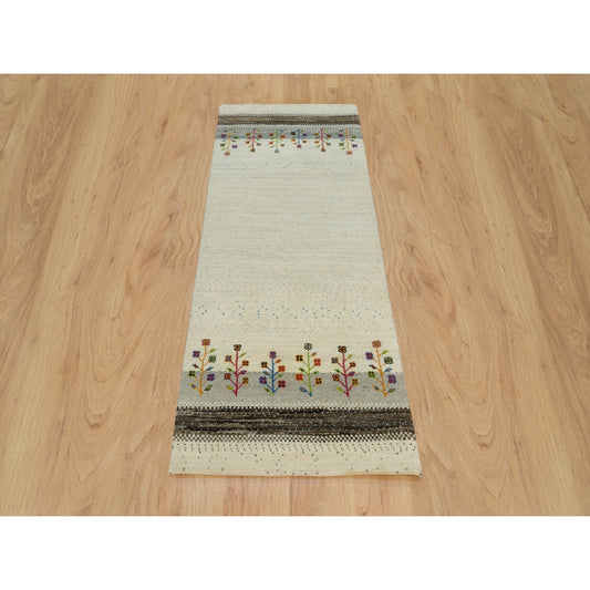 Modern and Contemporary Wool Hand Knotted Rug Ivory No Border 2.6X6.0 -O090171