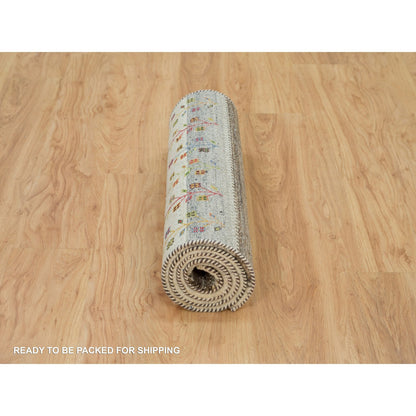 Modern and Contemporary Wool Hand Knotted Rug Ivory No Border 2.6X6.0 -O090171