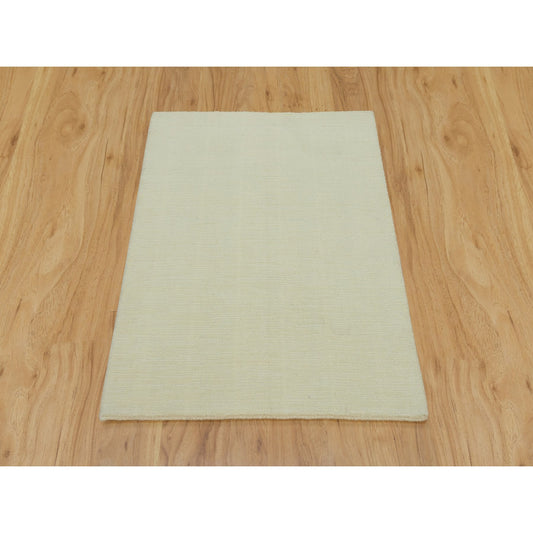 Modern and Contemporary Wool and Plant based Silk Hand Loomed Rug Ivory No Border 2.0X3.0 -O090174