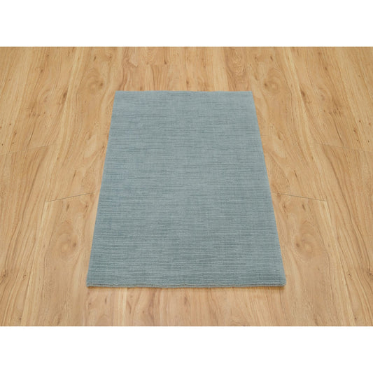 Modern and Contemporary Wool and Plant based Silk Hand Loomed Rug Grey No Border 2.0X3.1 -O090175