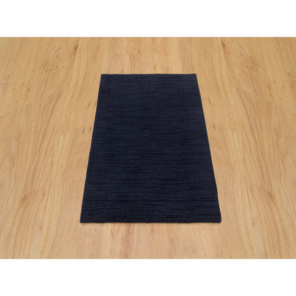 Modern and Contemporary Wool and Plant based Silk Hand Loomed Rug Blue No Border 2.0X3.1 -O090176