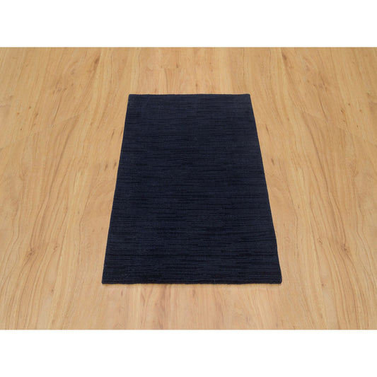 Modern and Contemporary Wool and Plant based Silk Hand Loomed Rug Blue No Border 2.0X3.1 -O090176