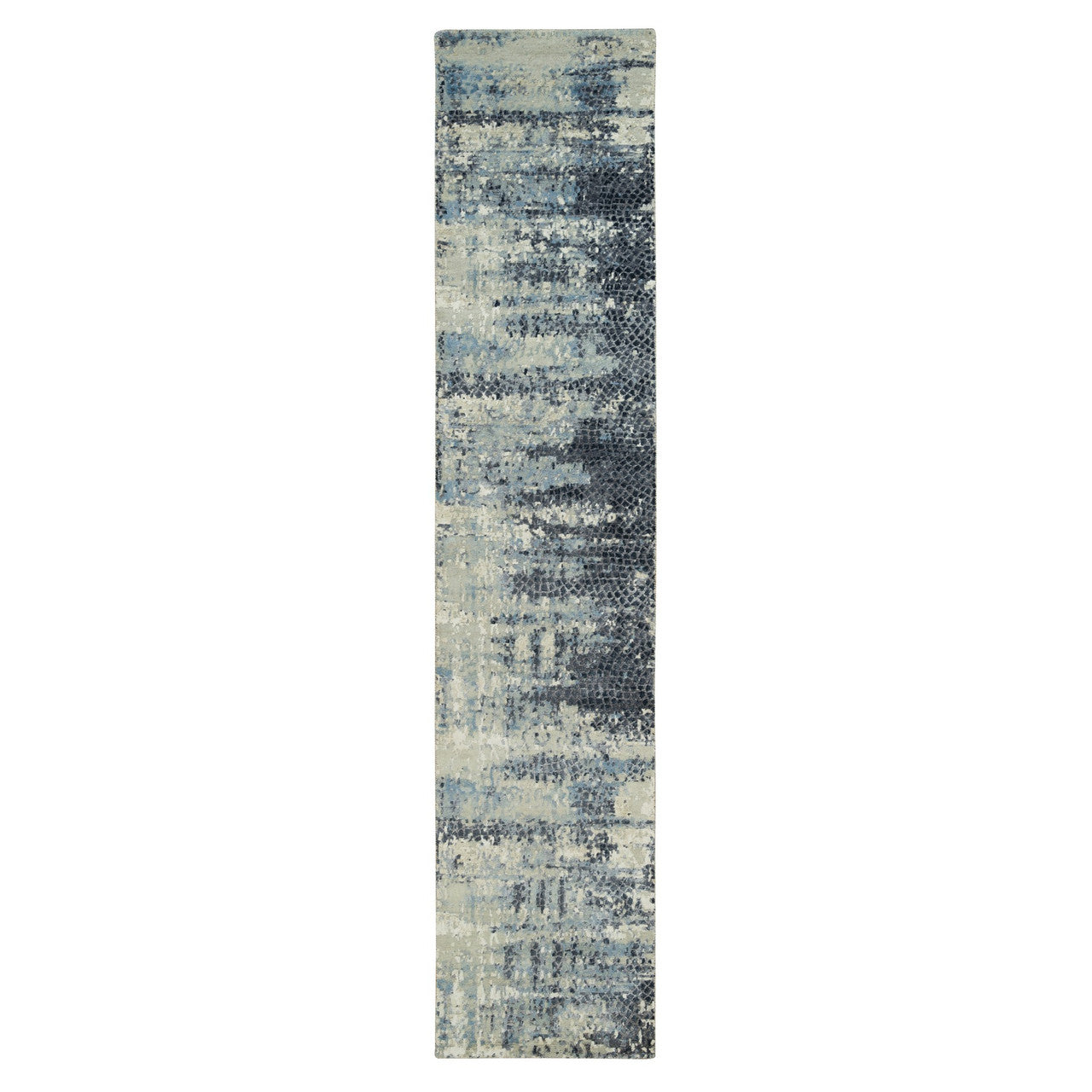 Gray 2'6" x 12'0" Modern and Contemporary Hand knotted Wool/Silk Rug - Sku: O090198