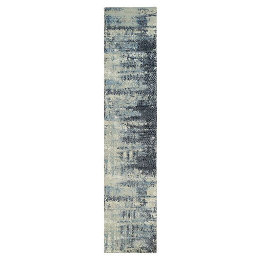 Modern and Contemporary Wool & Silk Hand Knotted Rug Grey No Border 2.6X12.0 -O090198