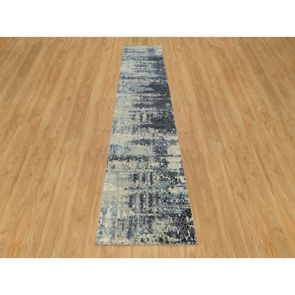 Modern and Contemporary Wool & Silk Hand Knotted Rug Grey No Border 2.6X12.0 -O090198