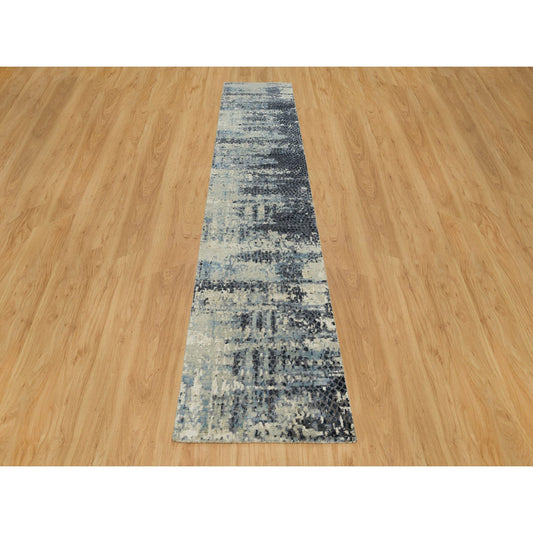 Modern and Contemporary Wool & Silk Hand Knotted Rug Grey No Border 2.6X12.0 -O090198