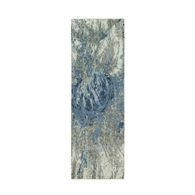 Modern and Contemporary Wool & Silk Hand Knotted Rug Blue No Border 2.6X7.11 -O090199