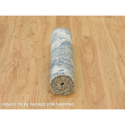 Modern and Contemporary Wool & Silk Hand Knotted Rug Blue No Border 2.6X7.11 -O090199