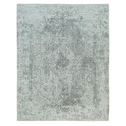Transitional Wool & Silk Hand Knotted Rug Grey No Border 8.0X10.1 -O090200