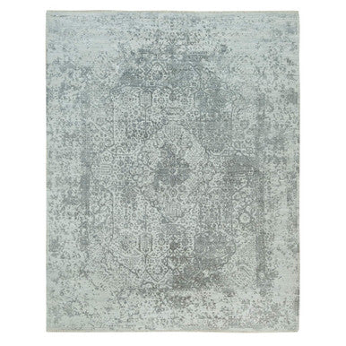 Transitional Wool & Silk Hand Knotted Rug Grey No Border 8.0X10.1 -O090200