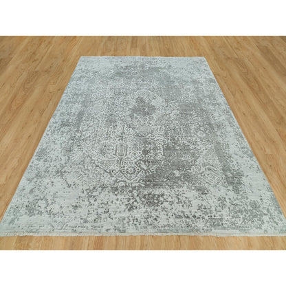 Transitional Wool & Silk Hand Knotted Rug Grey No Border 8.0X10.1 -O090200