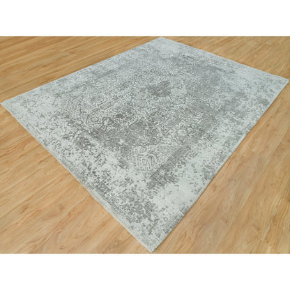 Transitional Wool & Silk Hand Knotted Rug Grey No Border 8.0X10.1 -O090200
