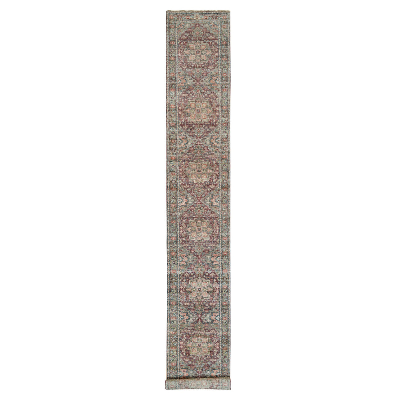 Red 2'6" x 17'11" Tribal & Geometric Hand knotted Wool Rug - Sku: O090203