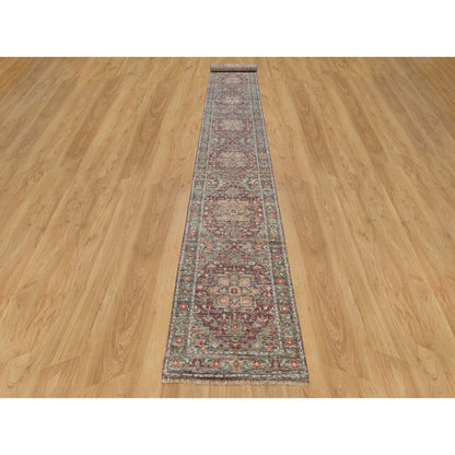 Tribal & Geometric Wool Hand Knotted Rug Red Gray 2.6X17.11 -O090203