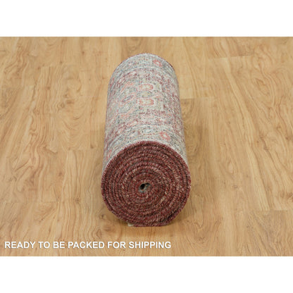 Tribal & Geometric Wool Hand Knotted Rug Red Gray 2.6X17.11 -O090203