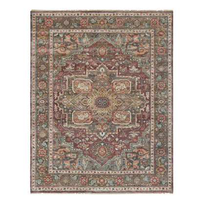 Tribal & Geometric Wool Hand Knotted Rug Red Gray 7.10X10.0 -O090204