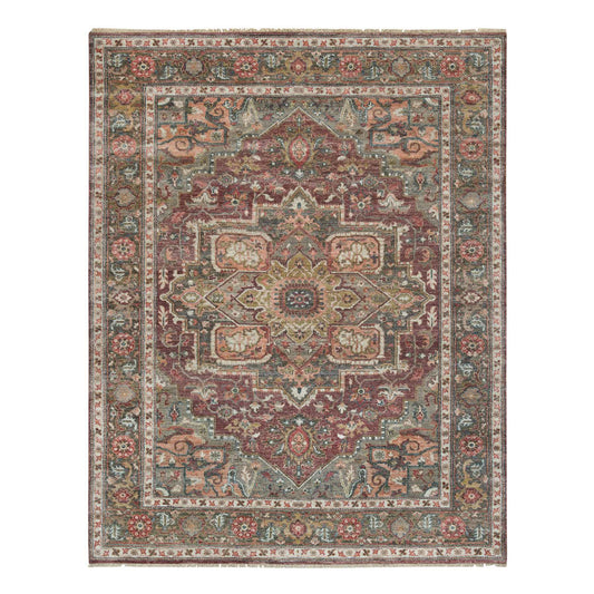 Tribal & Geometric Wool Hand Knotted Rug Red Gray 7.10X10.0 -O090204